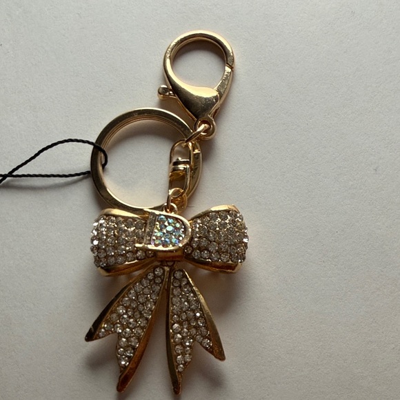 Gold Tone Bow Keychain with Rhinestones - Picture 2 of 5